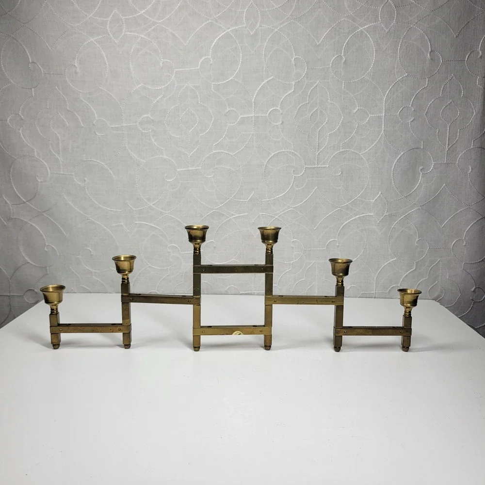 VTG Folding Brass Tapered Candle Holder Candelabra 6 Adjustable MCM Taiwan